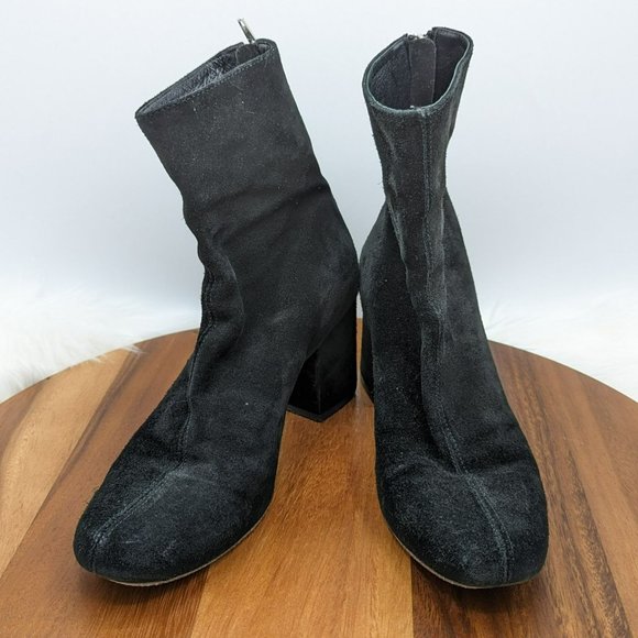 Free People Cecile Ankle Booties 38 8 Black Suede Leather Zip Back Block Heeled - Picture 12 of 13